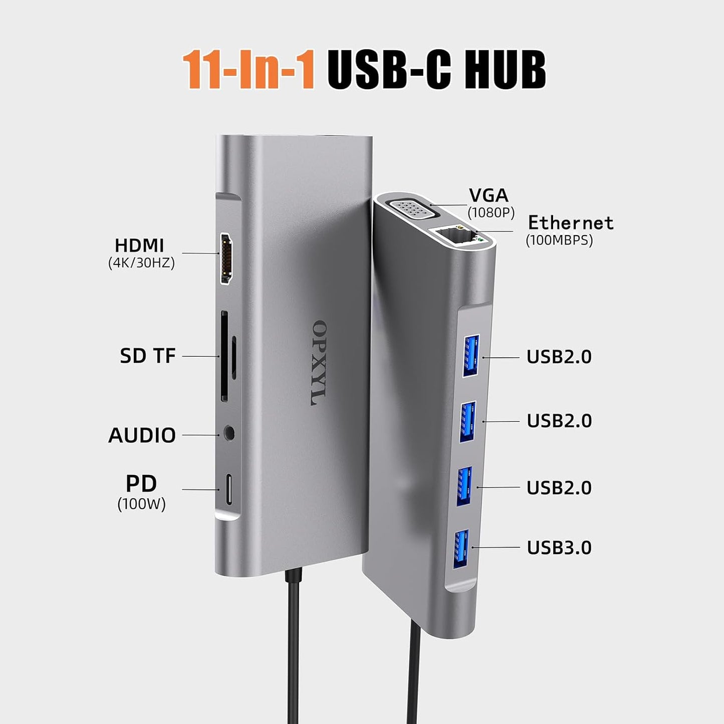 Hub 11 En 1 Usb C Adaptador Hdmi Vga Rj45 Sd Usb 3.0