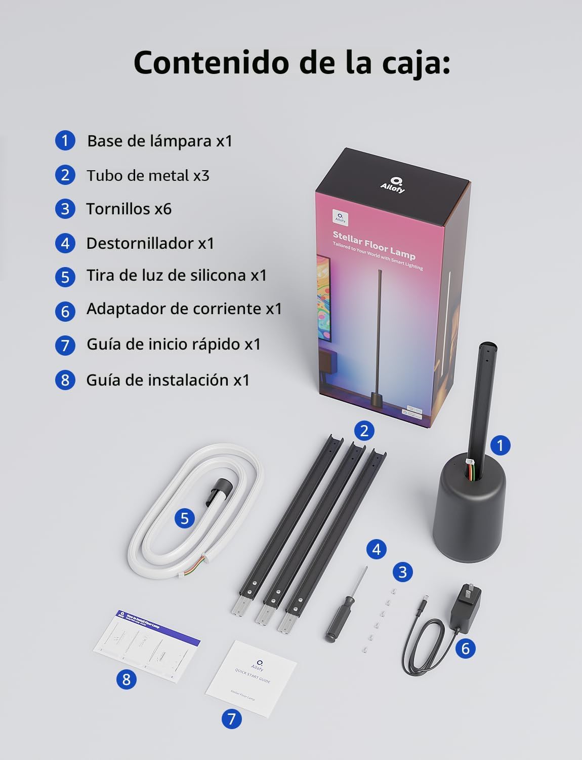LÁMPARA DE PIE DE ESQUINA RGBW AILOFY CON ALEXA Y GOOGLE ASSISTANT