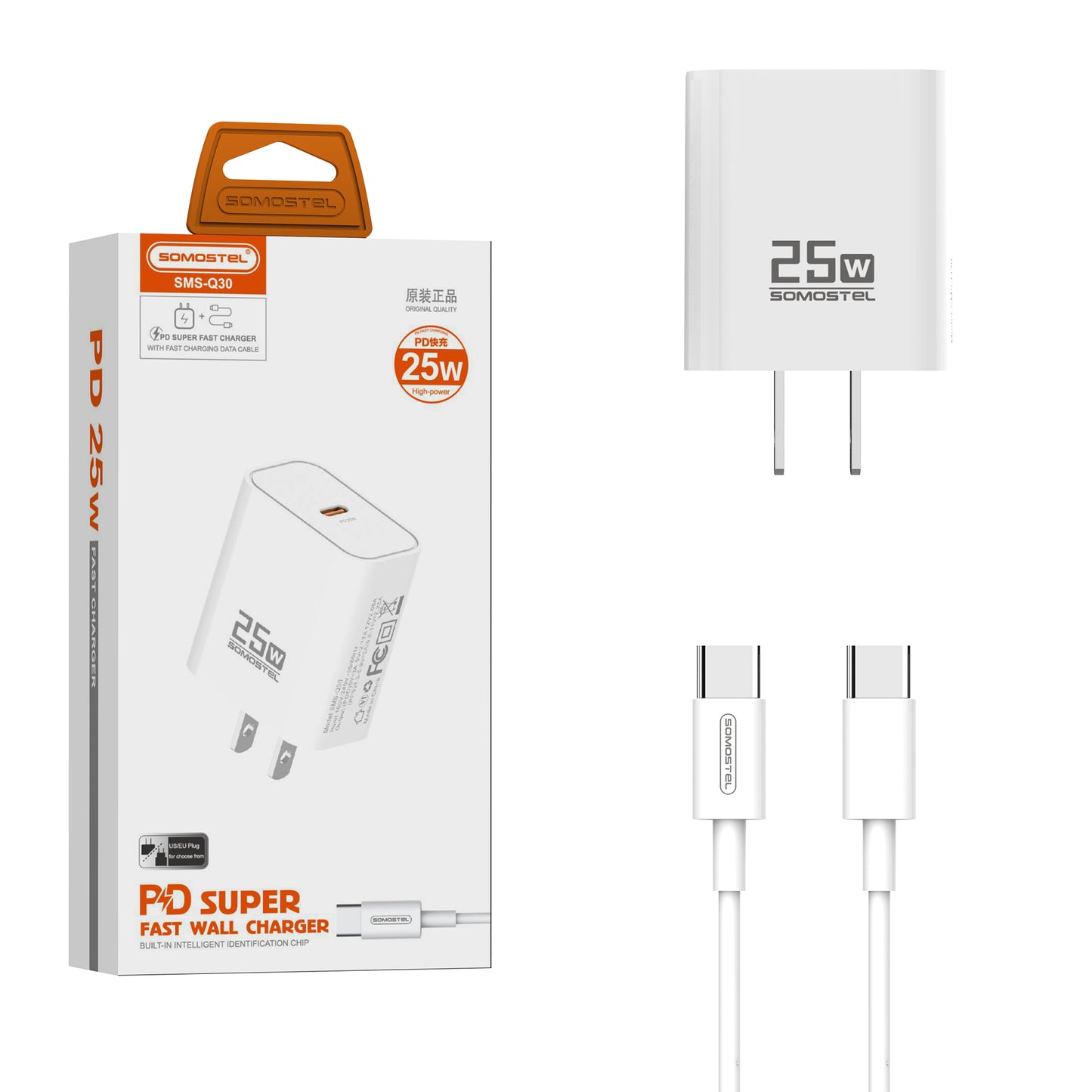CARGADOR 2 EN 1 CARGA RAPIDA 25W C/BLANCO SMS-Q30