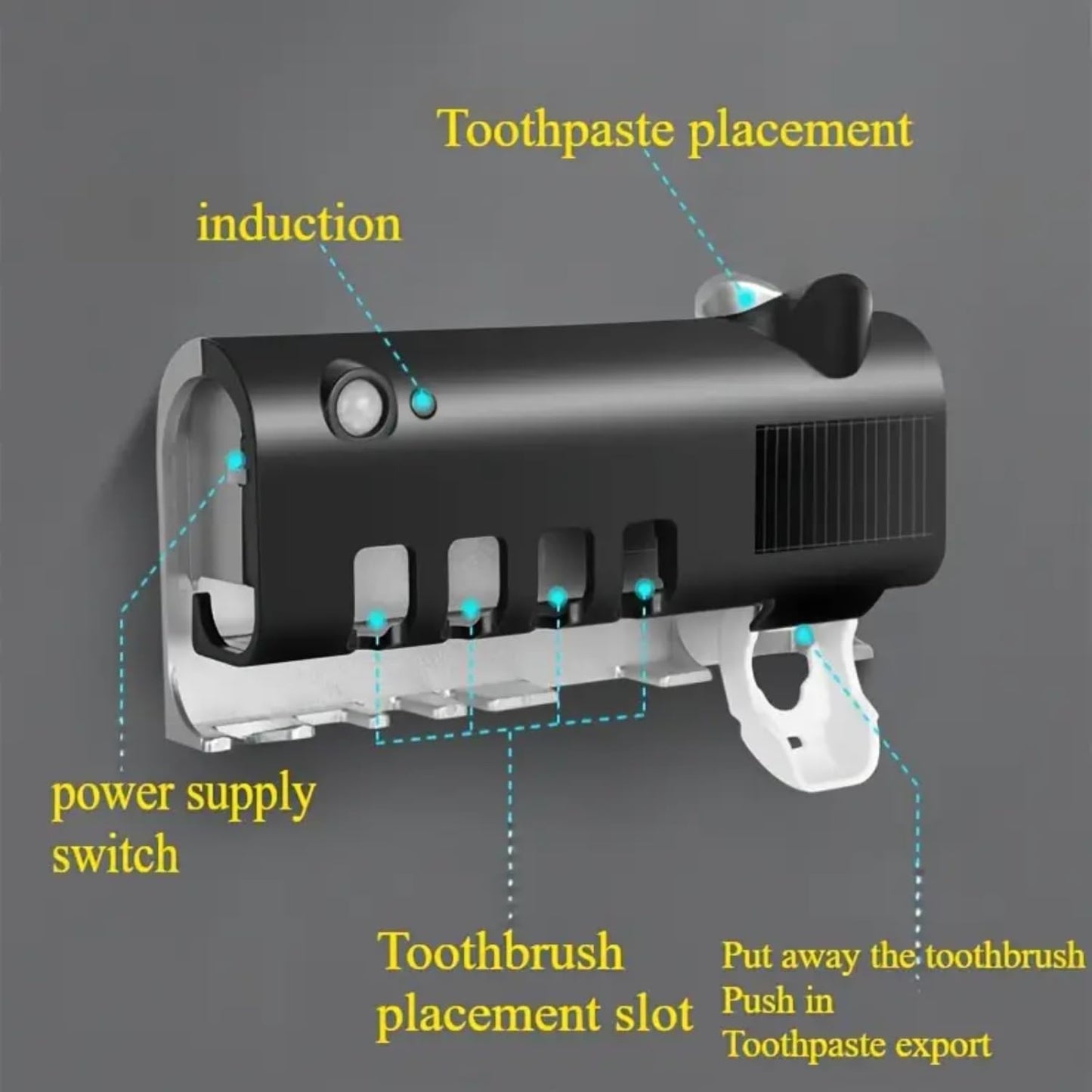 PORTACEPILLO DE DIENTES CON DISPENSADOR DE CREMA DENTAL ESTERILIZADOR UV