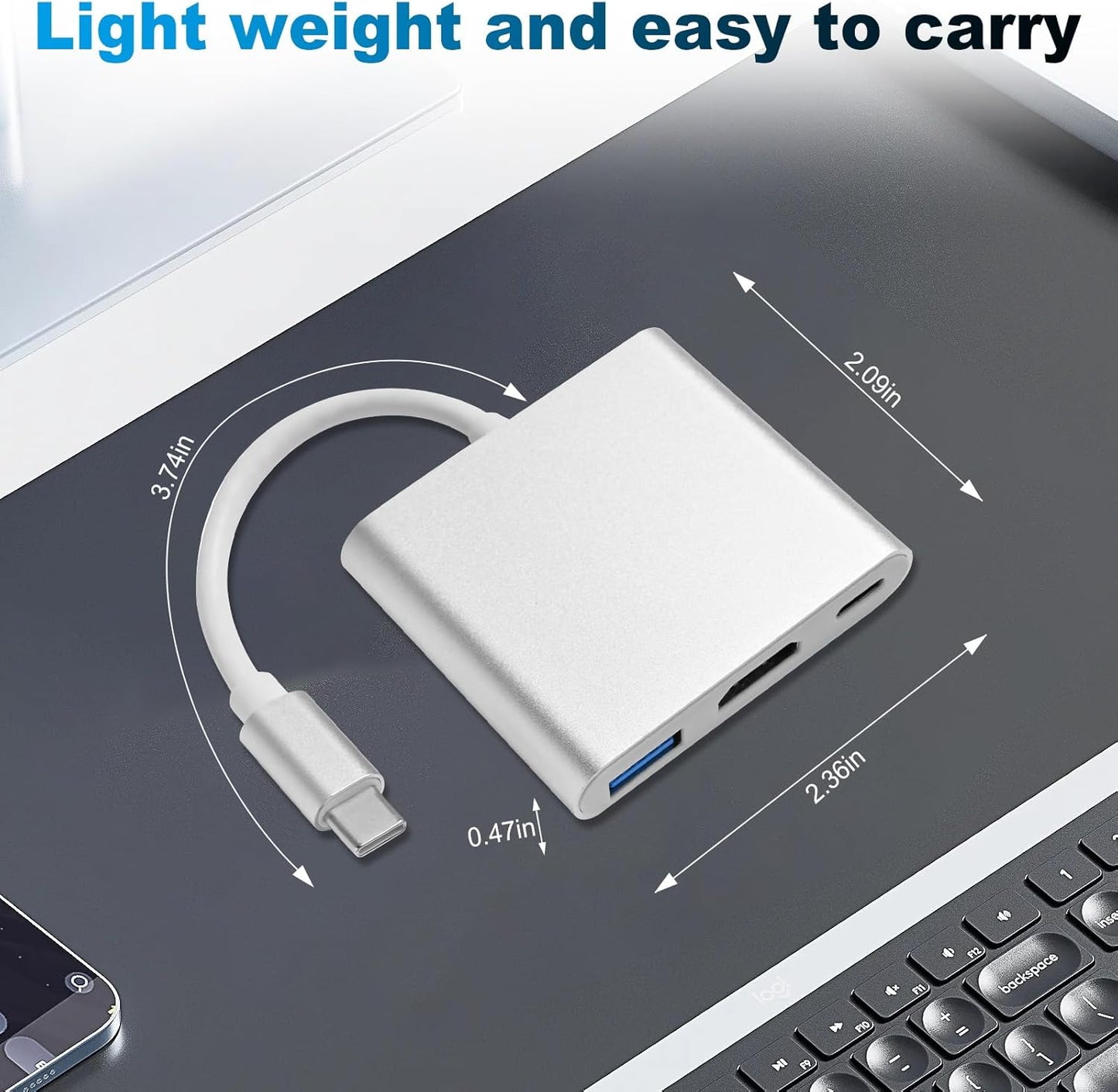 ADAPTADOR USB C A HDMI 4K 3 EN 1