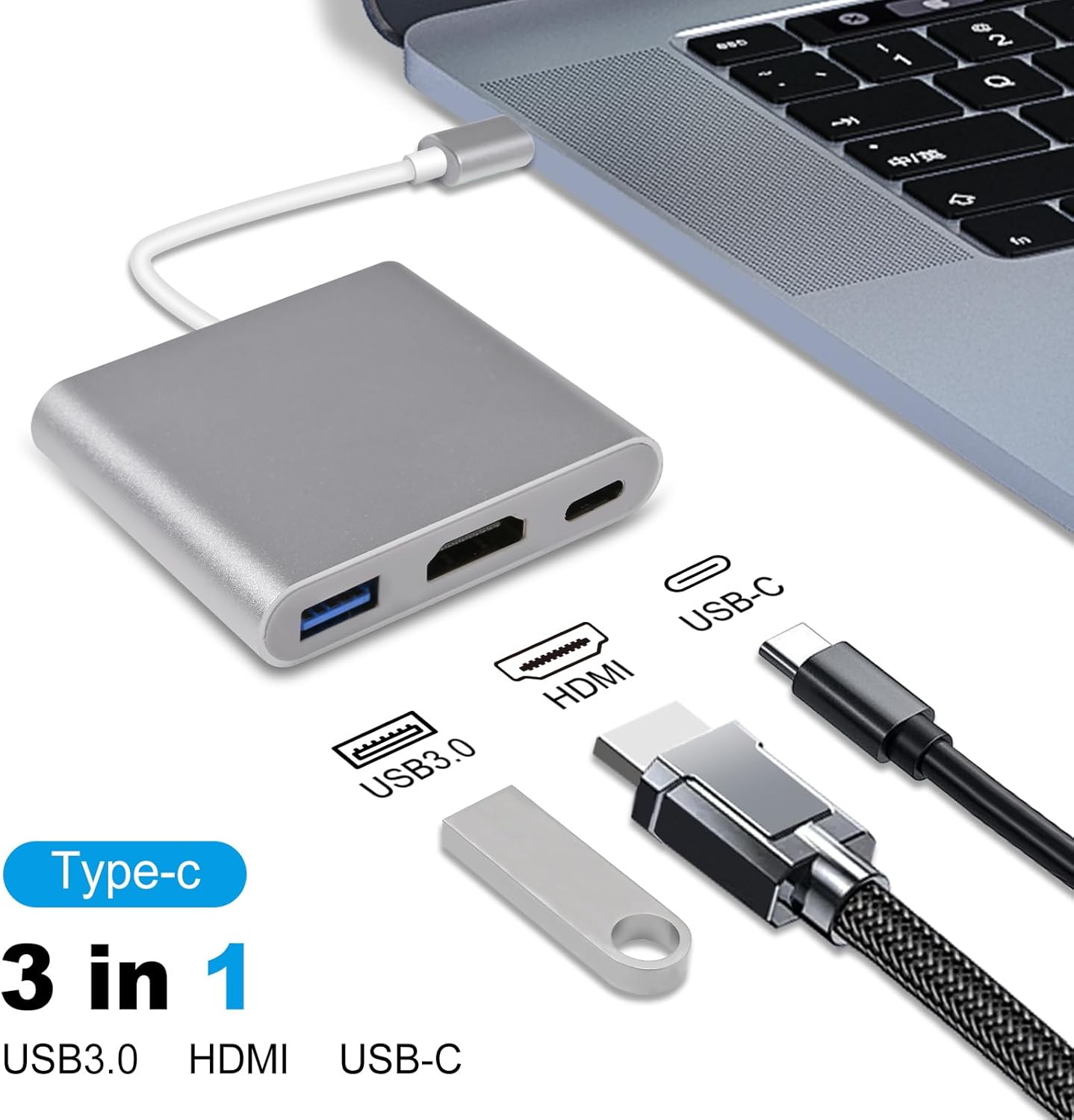 ADAPTADOR USB C A HDMI 4K 3 EN 1