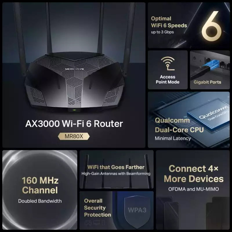 ROUTER MERCUSYS MR80X (AX3000) ANTENAS WIFI 6