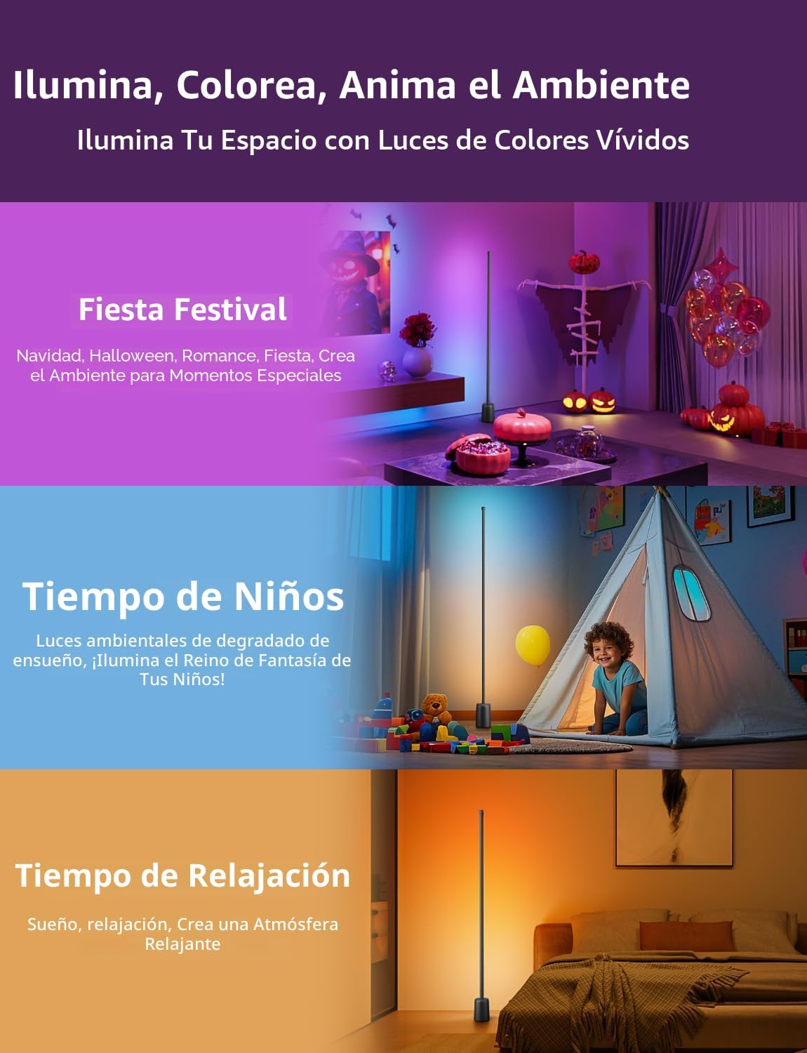 LÁMPARA DE PIE DE ESQUINA RGBW AILOFY CON ALEXA Y GOOGLE ASSISTANT