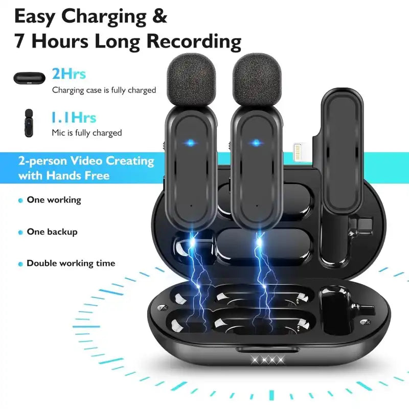 MICROFONO LAVALIER ECOMXIA INALAMBRICO (2 PACK) PARA IPHONE Y TIPO C