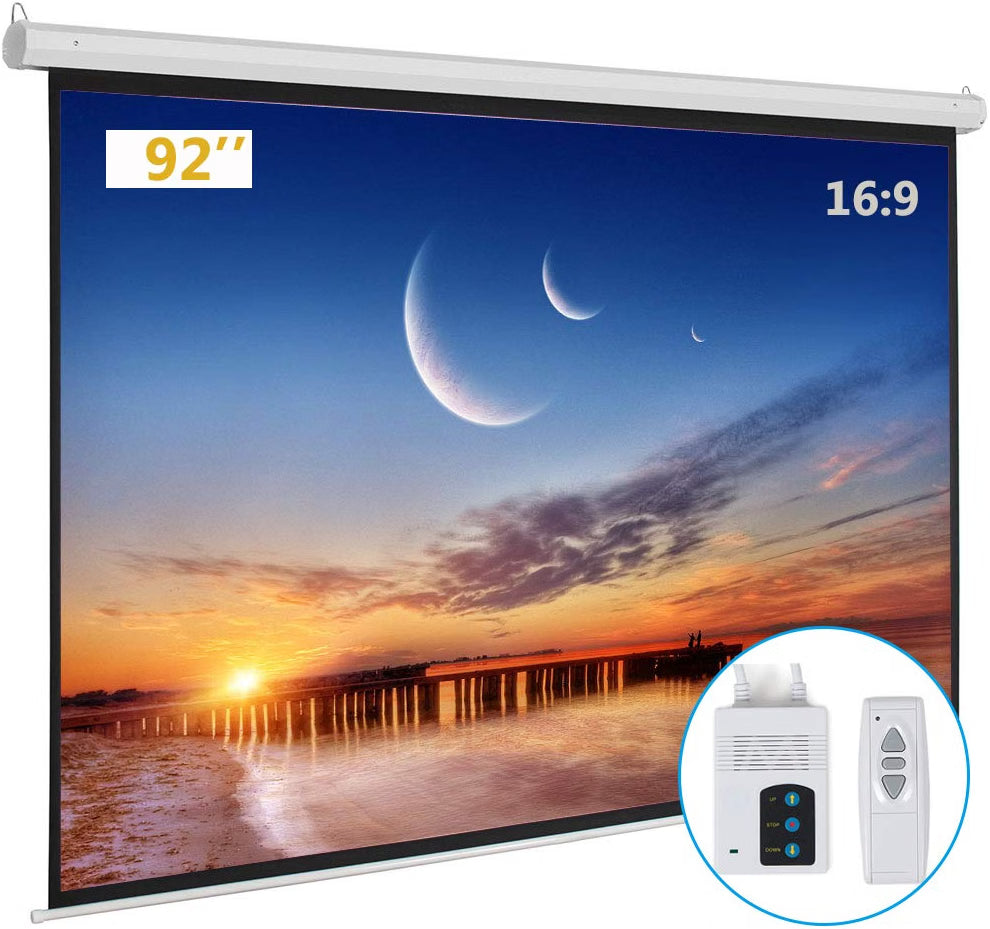 PANTALLA DE PROYECTOR MOTORIZADA 92" HD KSHIOE CON CONTROL PARA CINE EN CASA 16:9