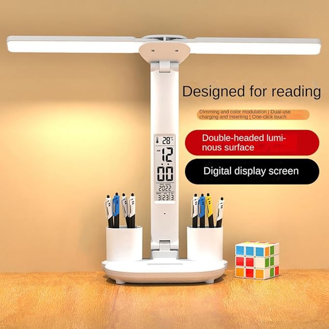 LAMPARA LED DE ESCRITORIO CON RELOJ RECARGABLE