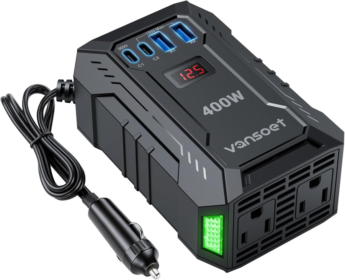 INVERSOR DE CORRIENTE DE CARRO 400W PARA VEHÍCULOS DC 12V A AC 110V