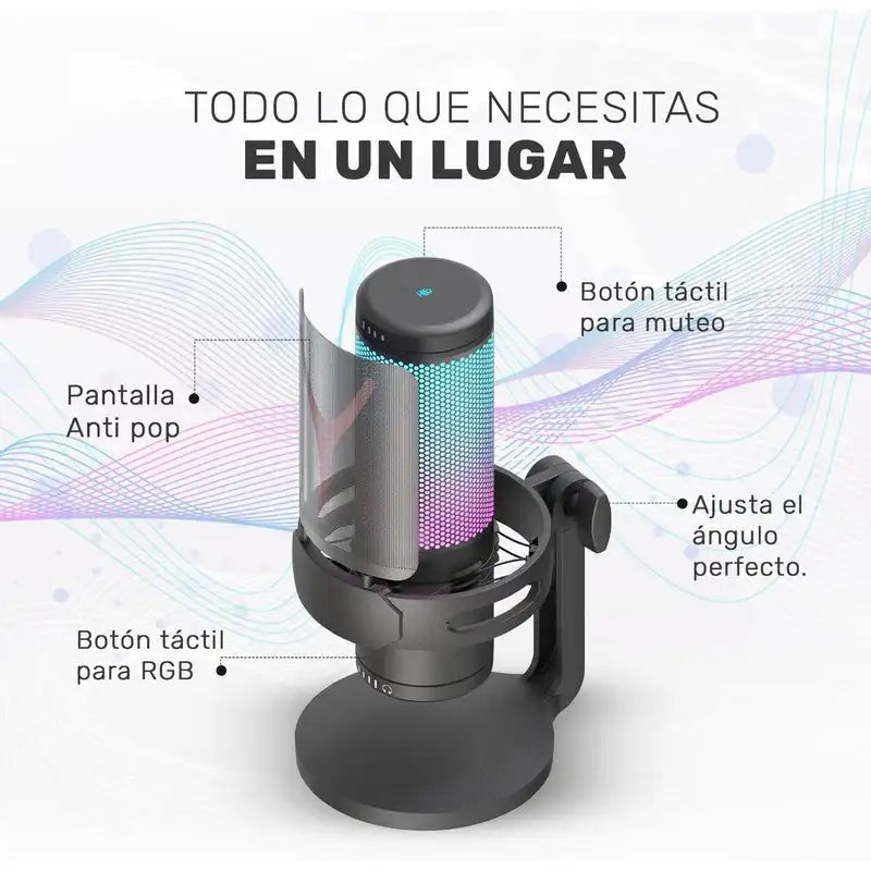 MICRÓFONO STREAMING REDRAGON FENRIS GM301 NEGRO RGB