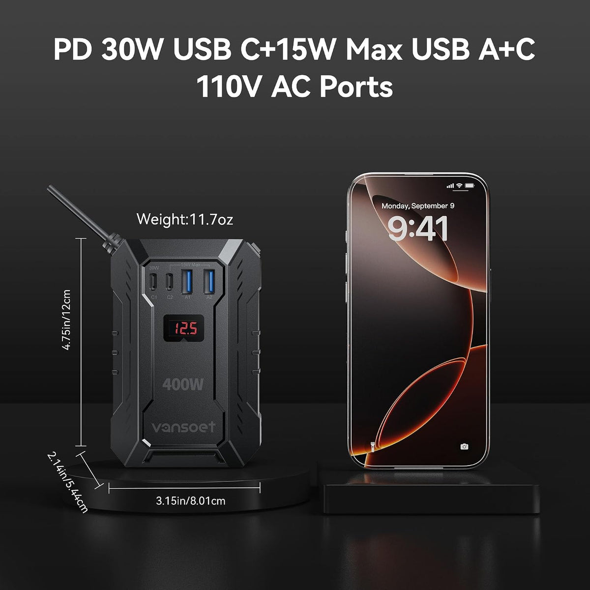 INVERSOR DE CORRIENTE DE CARRO 400W PARA VEHÍCULOS DC 12V A AC 110V