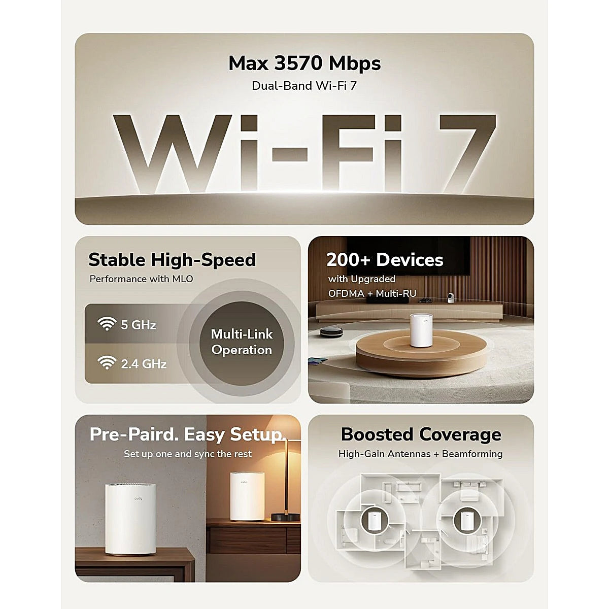 CUDY SISTEMA WI-FI MESH BE3600 M3600 (3 PACK) BLANCO WIFI 7