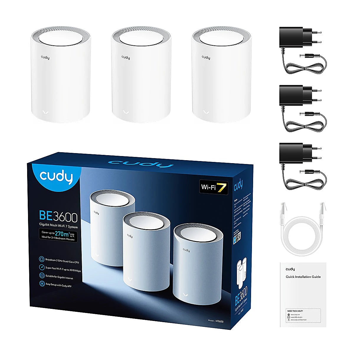CUDY SISTEMA WI-FI MESH BE3600 M3600 (3 PACK) BLANCO WIFI 7