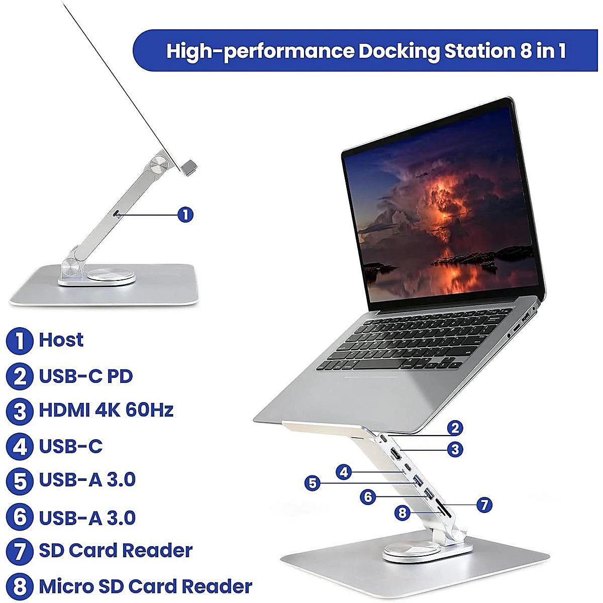 BASE PARA LAPTOP ASTRA 60 GRADOS DOCKING 7 EN 1 METALICA