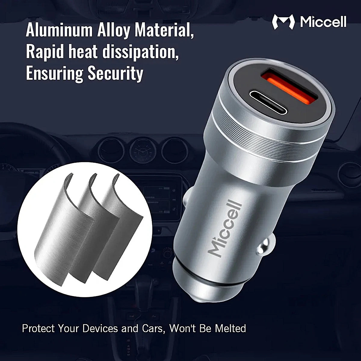 CARGADOR MICCELL VQ-C48 PARA CARRO TIPO C + TIPO A 48W PD30W