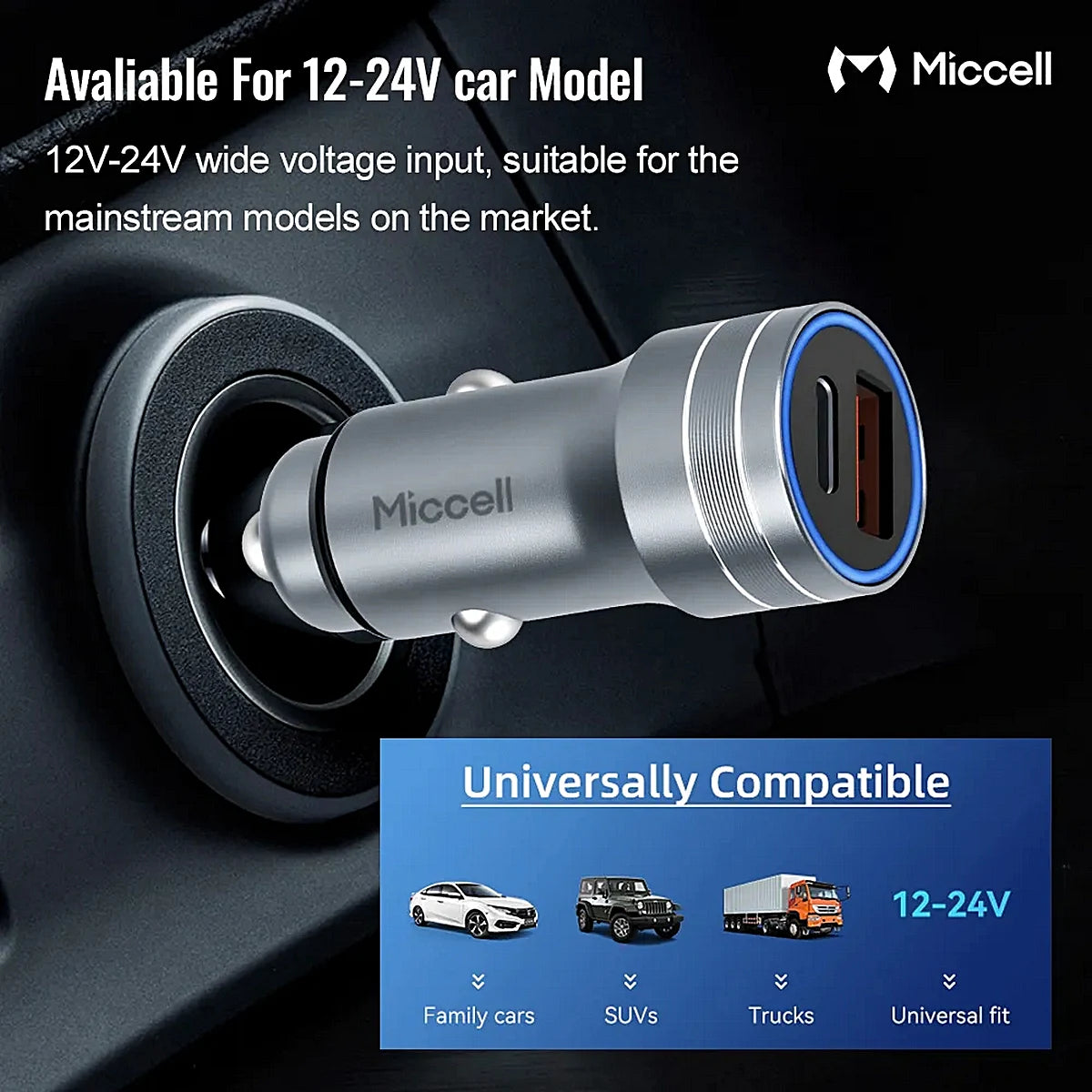 CARGADOR MICCELL VQ-C48 PARA CARRO TIPO C + TIPO A 48W PD30W