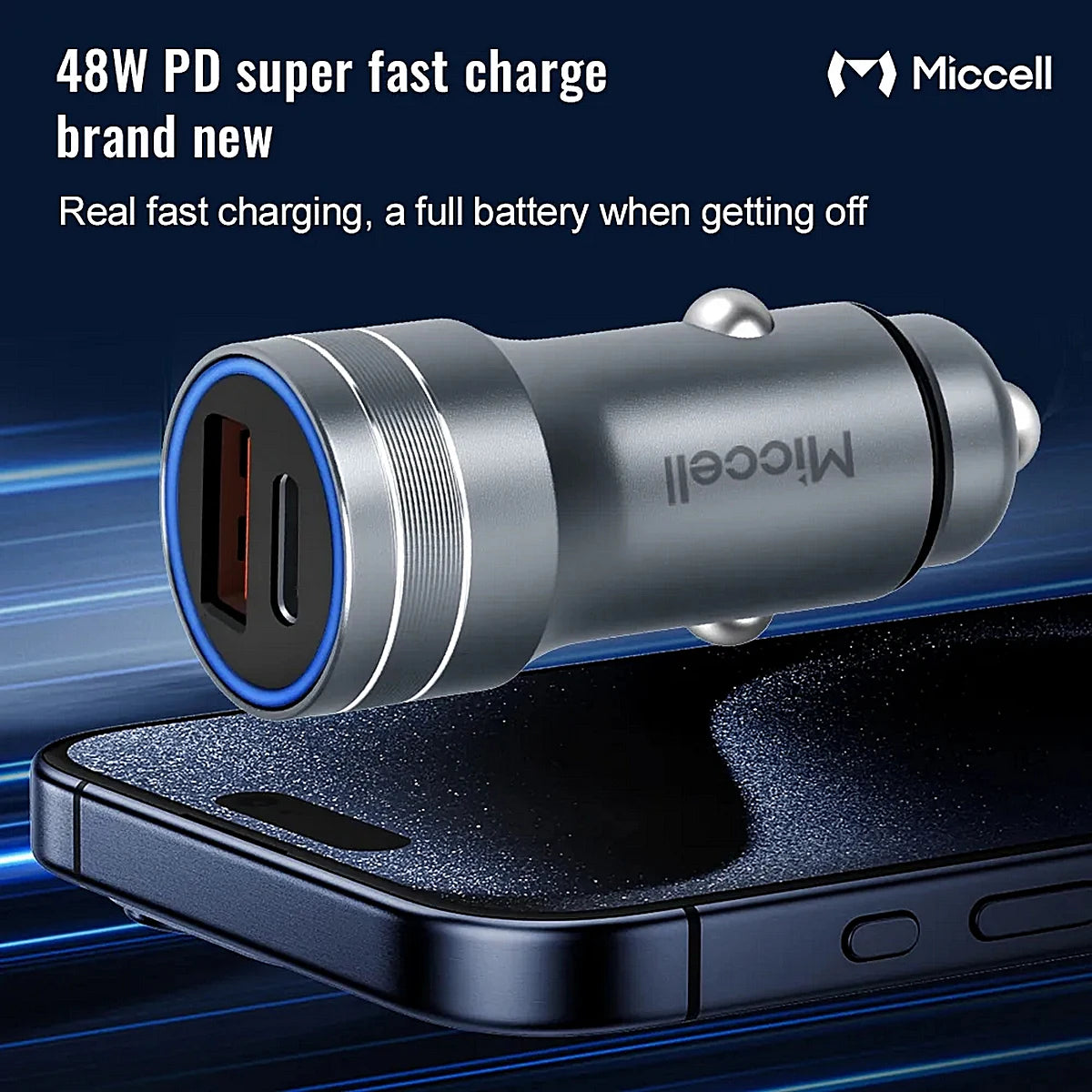CARGADOR MICCELL VQ-C48 PARA CARRO TIPO C + TIPO A 48W PD30W