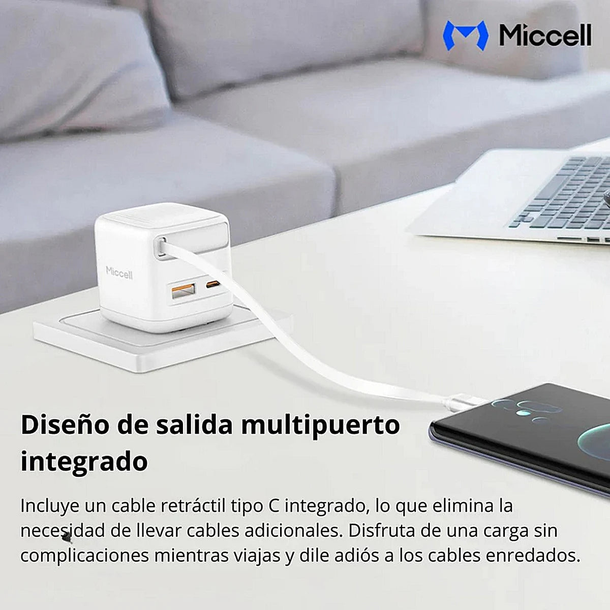 CARGADOR MICCELL TIPO A + TIPO C 35W RETRACTIL