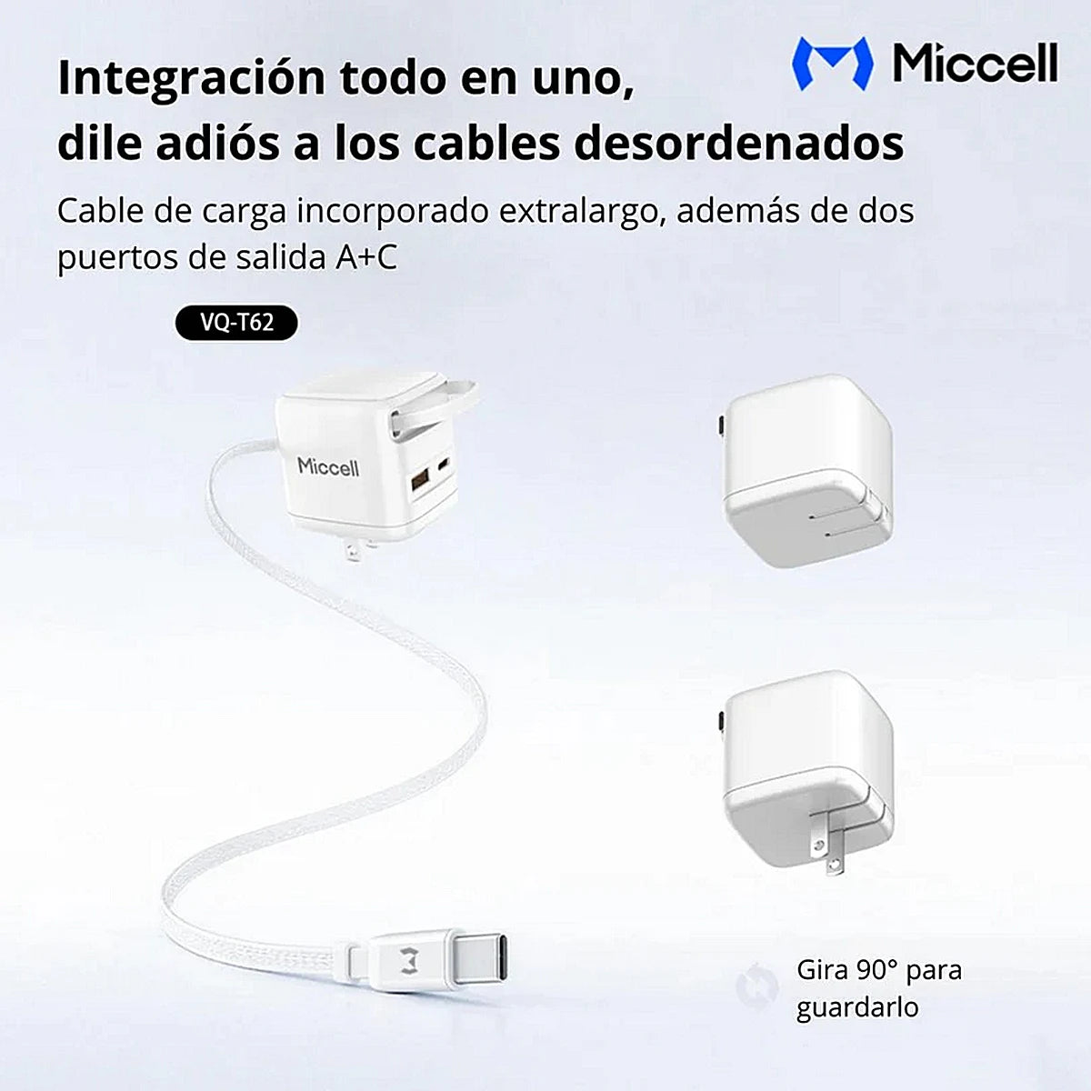 CARGADOR MICCELL TIPO A + TIPO C 35W RETRACTIL