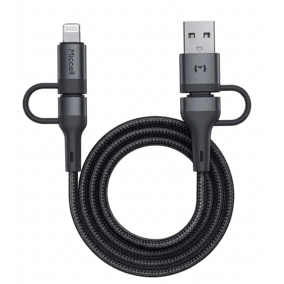 CABLE USB MICCELL VQ-D47 4 EN 1 60W 1M NEGRO TIPO C, TIPO A, IPHONE