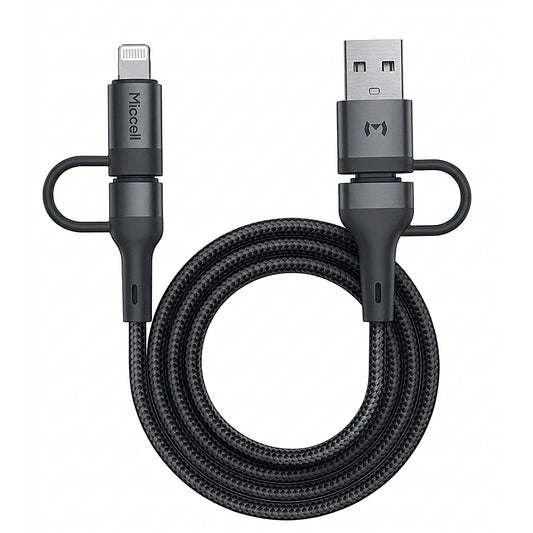 CABLE USB MICCELL VQ-D47 4 EN 1 60W 1M NEGRO TIPO C, TIPO A, IPHONE