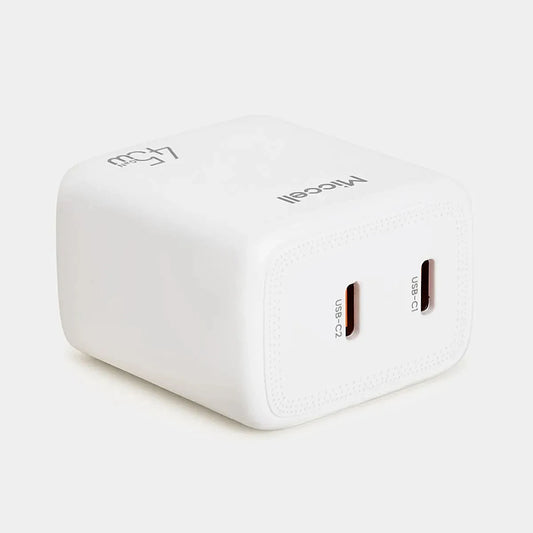CARGADOR MICCELL VQ-T15 DOBLE TIPO C 45W GAN