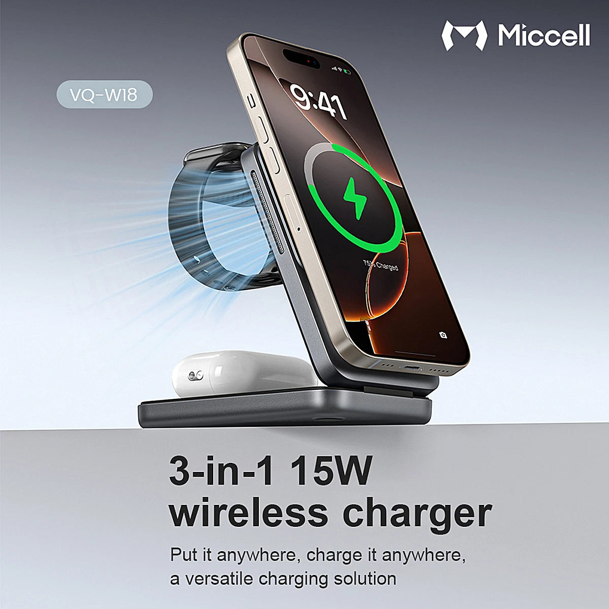 CARGADOR MICCELL VQ-W18 MAGNÉTICO PARA ESCRITORIO 15W