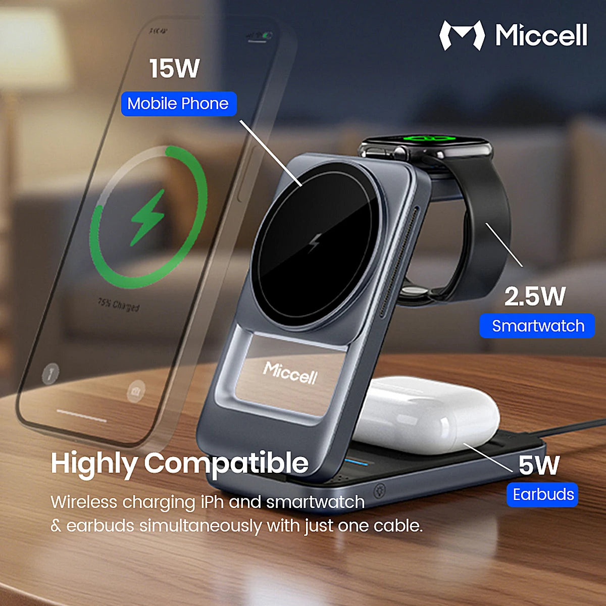 CARGADOR MICCELL VQ-W18 MAGNÉTICO PARA ESCRITORIO 15W