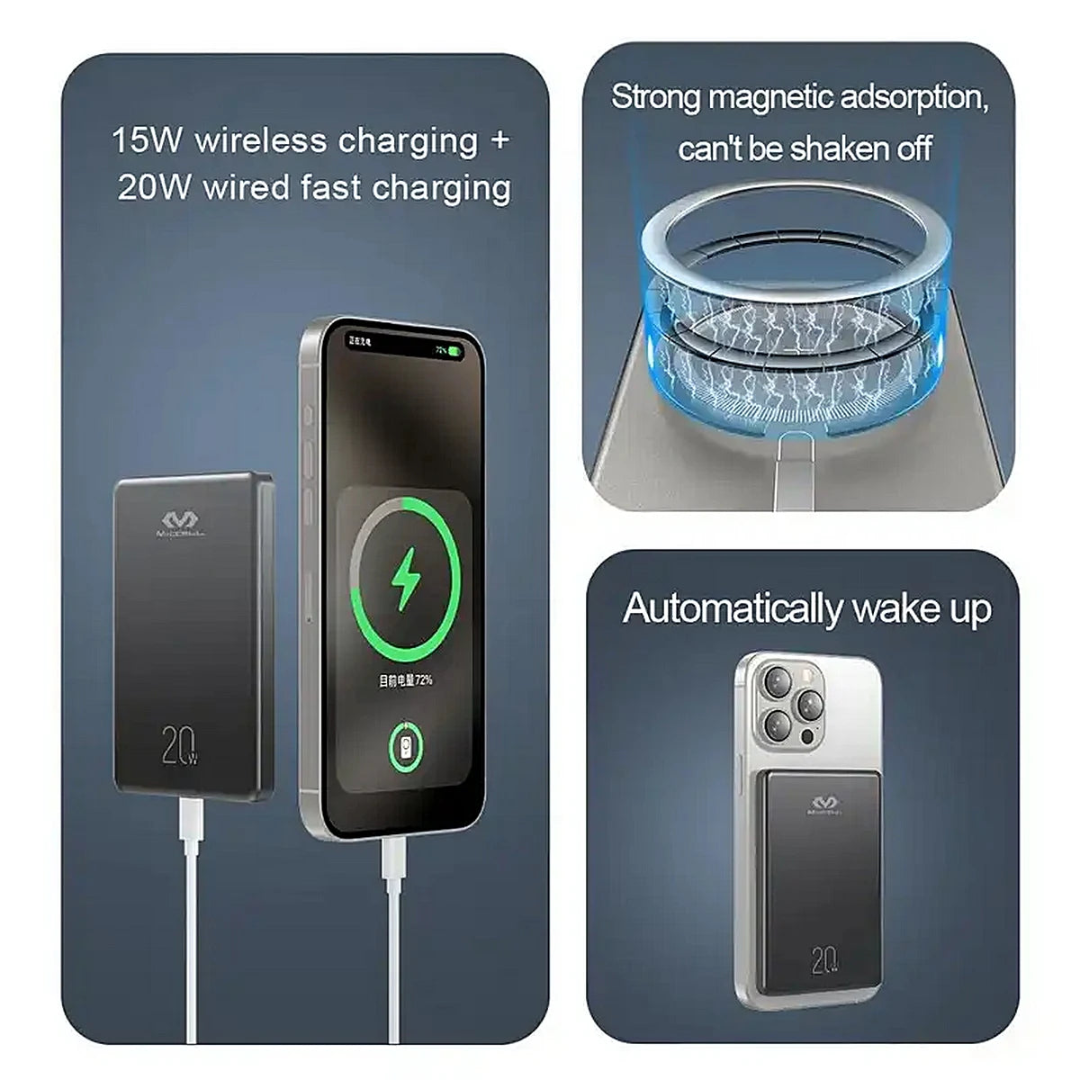 POWERBANK MICCELL 50000MAH GRIS MAGNETICO 20W