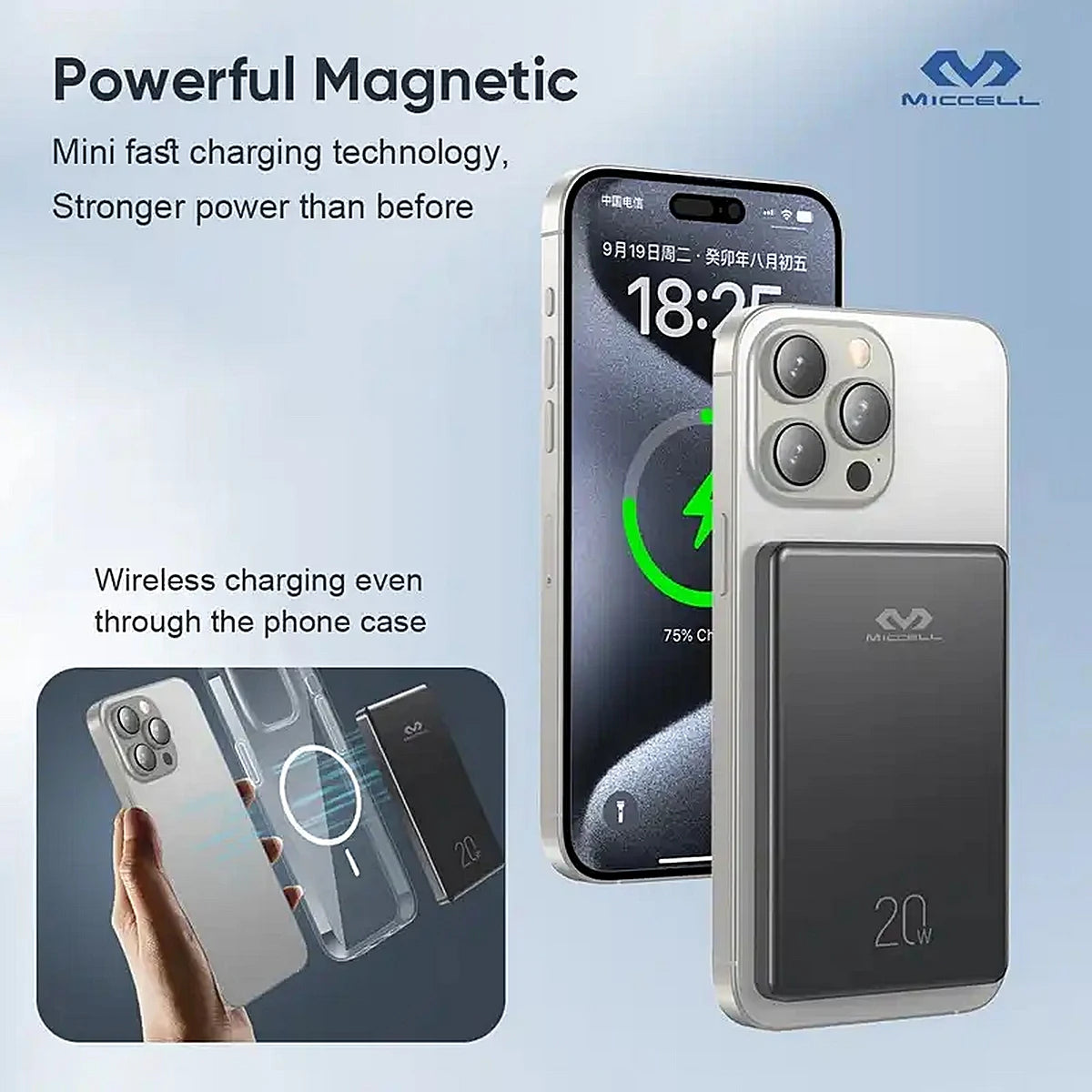 POWERBANK MICCELL 50000MAH GRIS MAGNETICO 20W