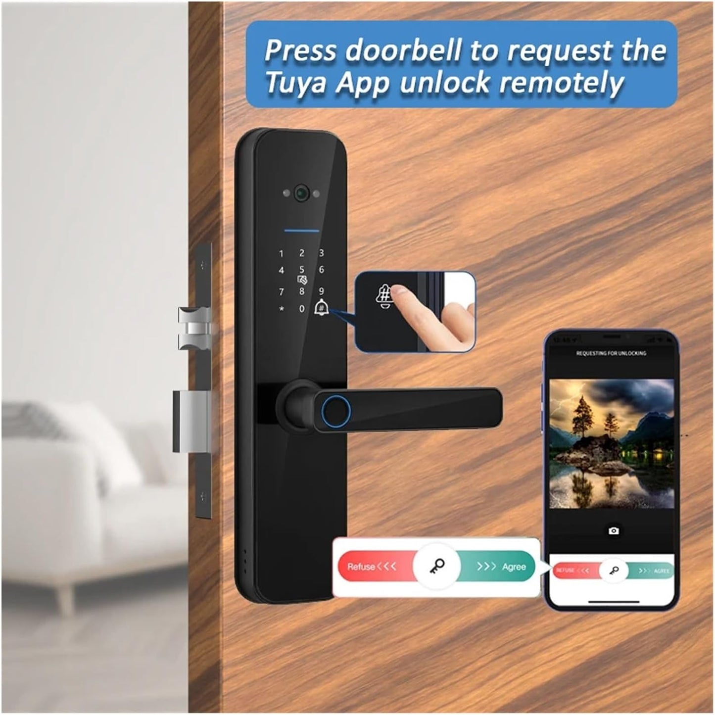 CERRADURA PARA PUERTA INTELIGENTE WIFI CON CAMARA