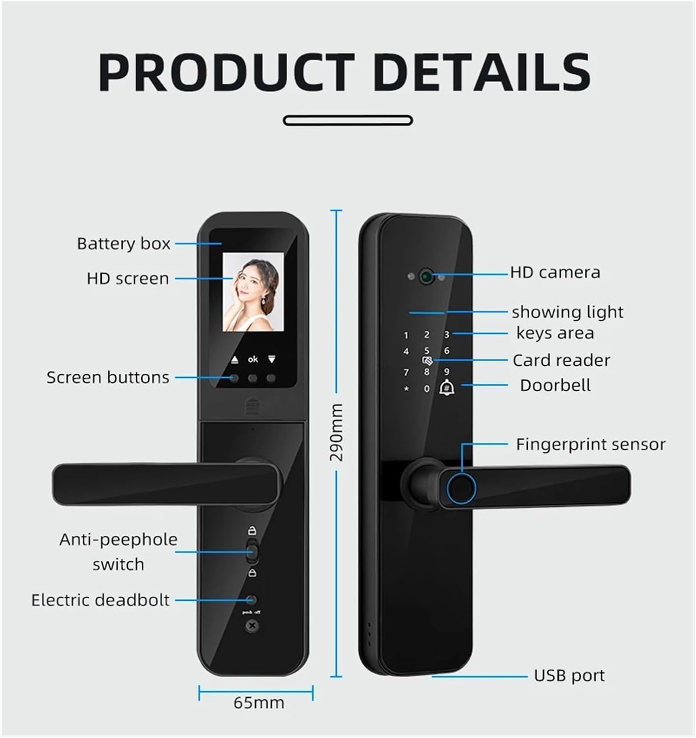 CERRADURA PARA PUERTA INTELIGENTE WIFI CON CAMARA
