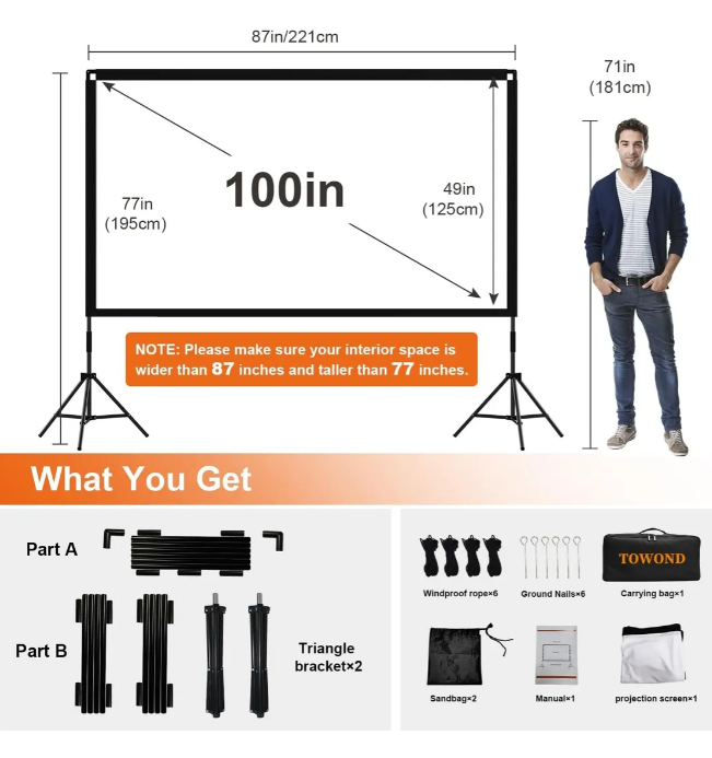 PANTALLA PARA PROYECTOR CON SOPORTE PORTATIL