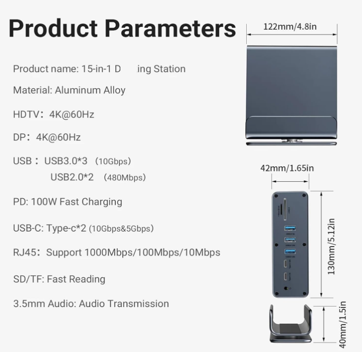 ESTACION DE ACOPLAMIENTO USB C 15 EN 1
