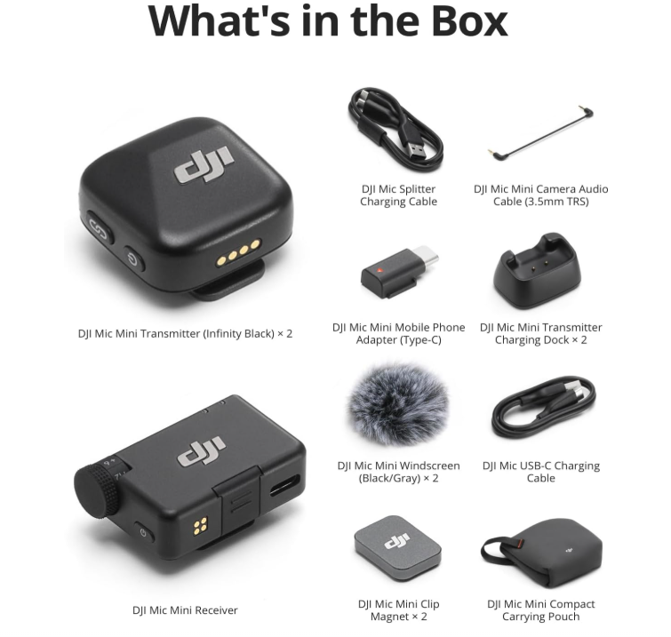 DJI MIC MINI (2 TX + 1 RX + ESTUCHE DE CARGA), MICRÓFONO INALÁMBRICO