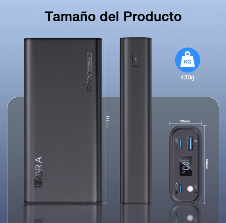 POWER BANK 1HORA 20.000MAH - 22.5W MAX