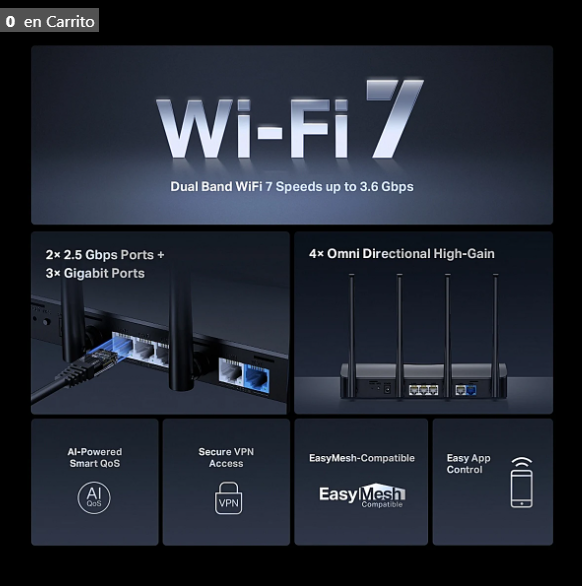 ROUTER MERCUSYS WIFI 7 DOBLE BANDA BE3600MBPS MR27BE