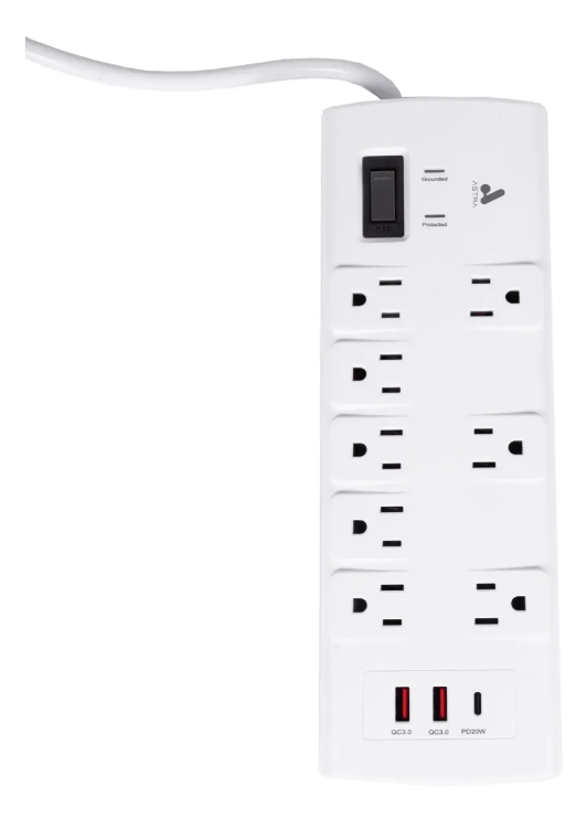 REGLETA CON PROTECTOR DE SOBRETENSIONES 8 SALIDAS CON USB C/A