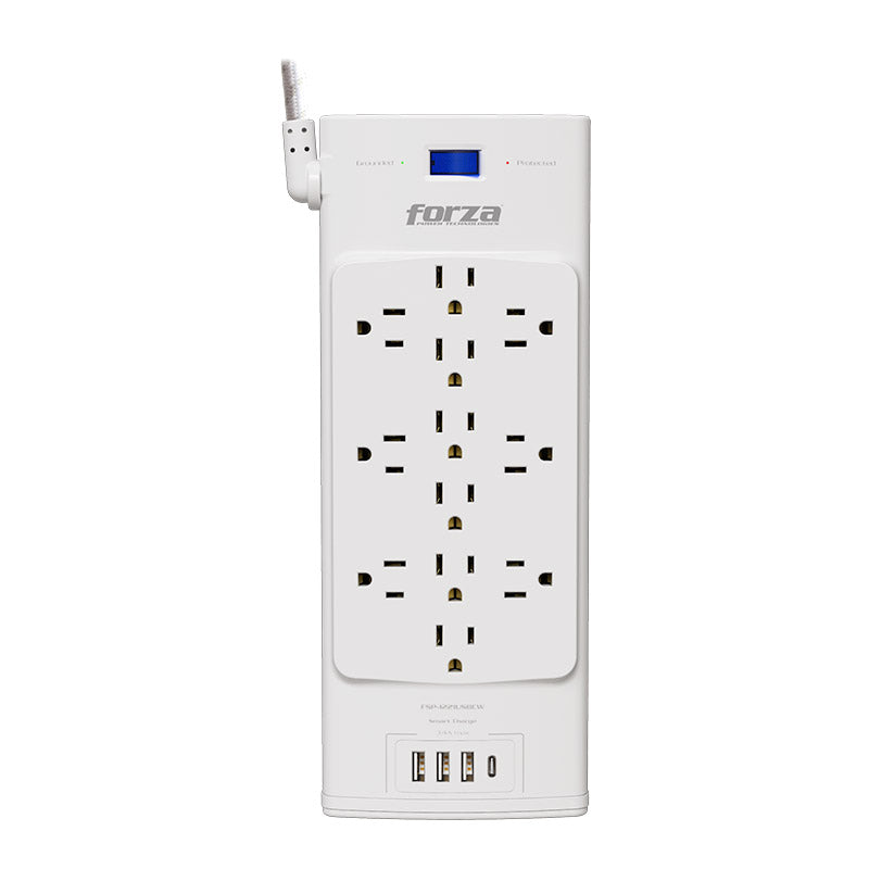 REGLETA PROTECTORA DE VOLTAJE FORZA 12 SALIDAS  3 USB A 1 USB C