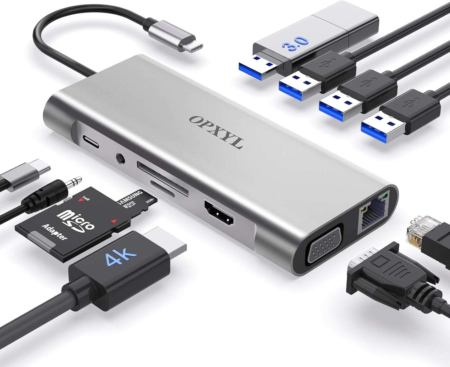 Hub 11 En 1 Usb C Adaptador Hdmi Vga Rj45 Sd Usb 3.0