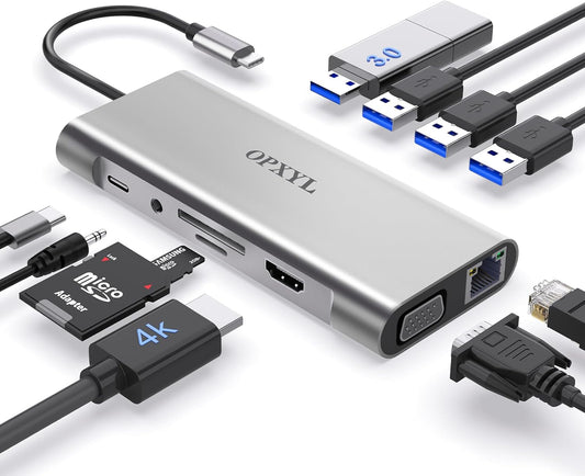 Hub 11 En 1 Usb C Adaptador Hdmi Vga Rj45 Sd Usb 3.0