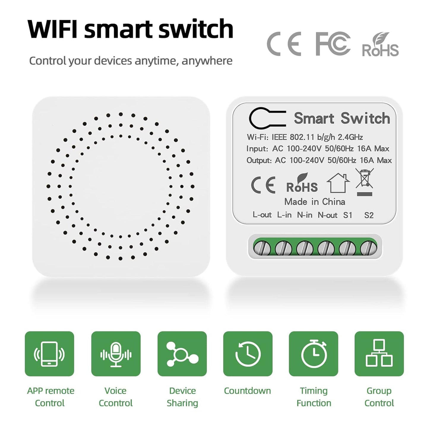 INTERRUPTOR DE RELE INTELIGENTE WIFI CONMUTADO 16 AMP