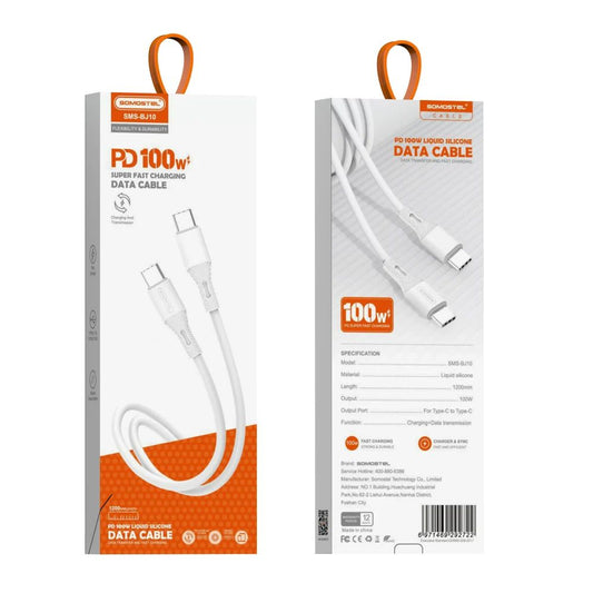 CABLE TIPO C CARGA SUPER RAPIDA SILICONA 100W C/ BLANCO