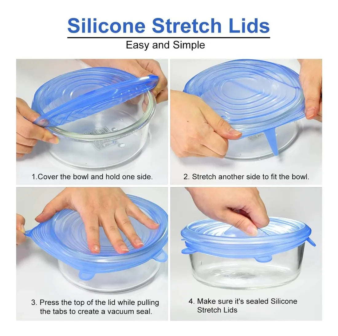 TAPAS DE SILICONA ELASTICAS FLEXIBLES PACK DE 6