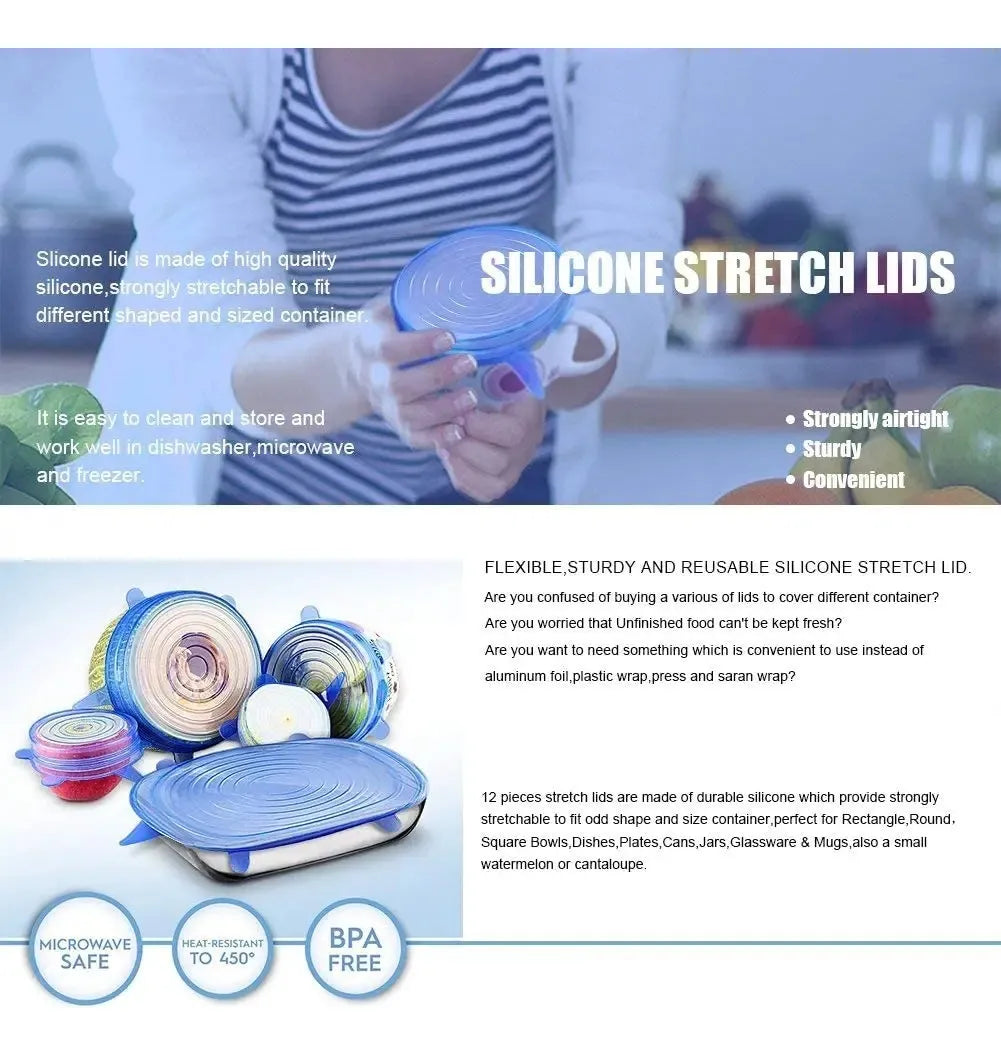 TAPAS DE SILICONA ELASTICAS FLEXIBLES PACK DE 6