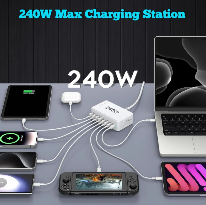 ESTACION DE CARGA RAPIDA USB C Y USB MULTIPUERTO