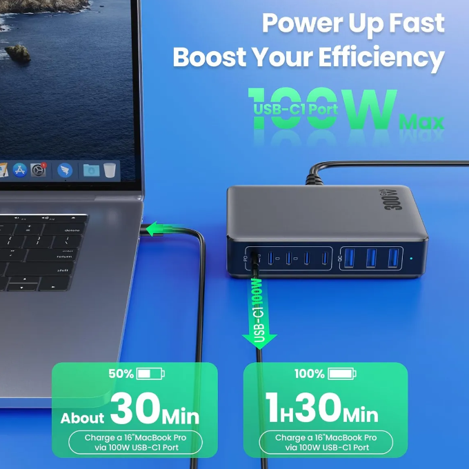 ESTACION DE CARGA RAPIDA USB C Y USB MULTIPUERTO