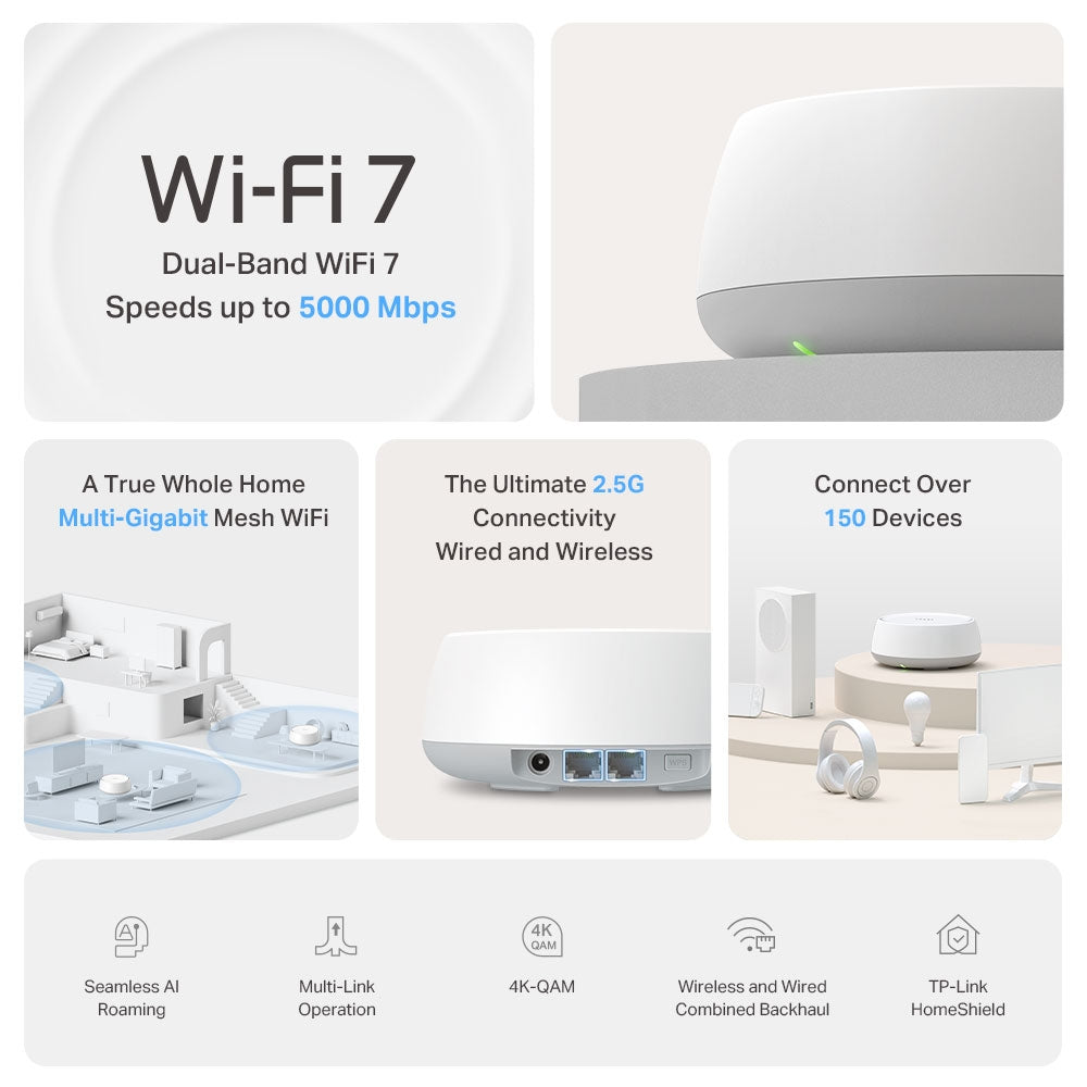 TP-LINK DECO SISTEMA MESH 2 PACK WIFI 7 BE5000 DOBLE BANDA